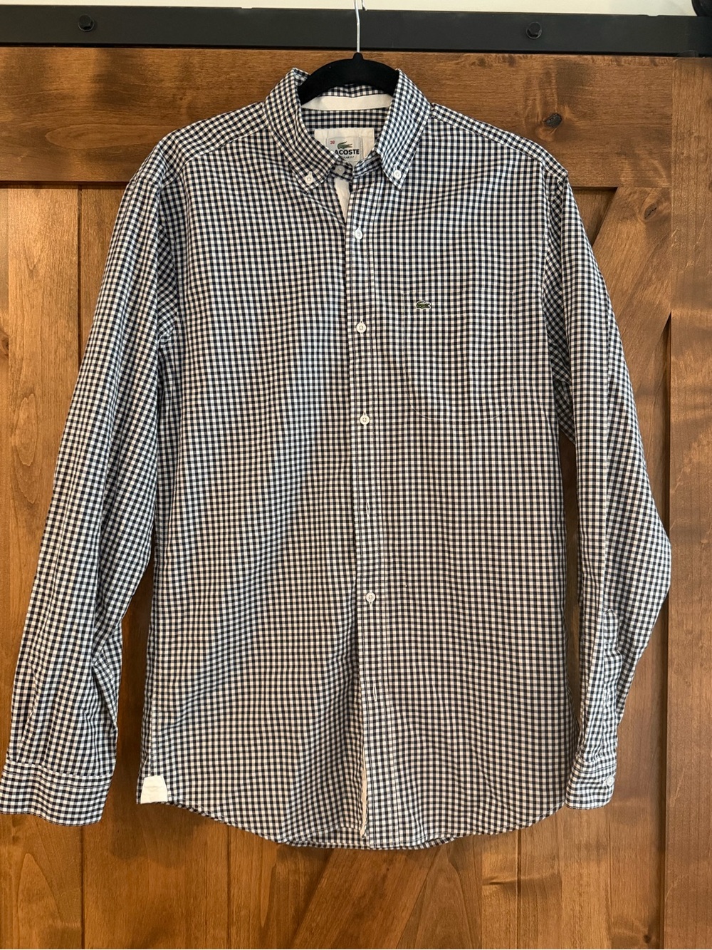 Lacoste Men's Black & White Gingham Button-Down Shirt size 38